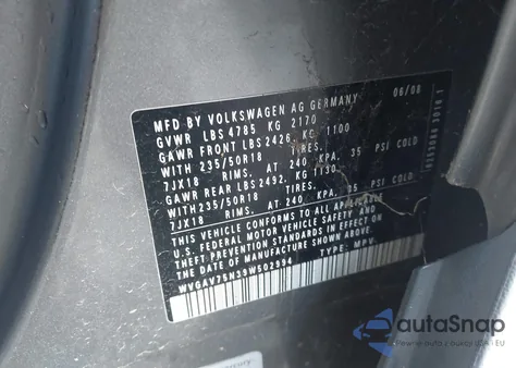 2009 Volkswagen Tiguan S/Se/Sel z USA, uszkodzony, nr VIN WVGAV75N39W502994